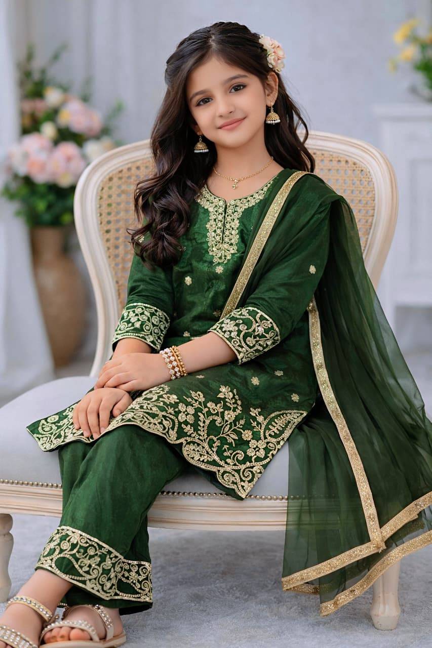 Ramzan Eid Special Silk Green Kids clothing market